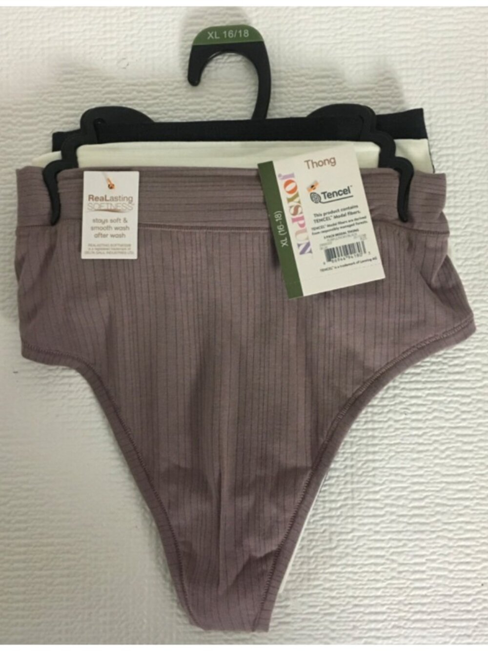 Joyspun 3 Pack Modal Thong Underwear Size XL 16 to 18 Purple Cream Black New